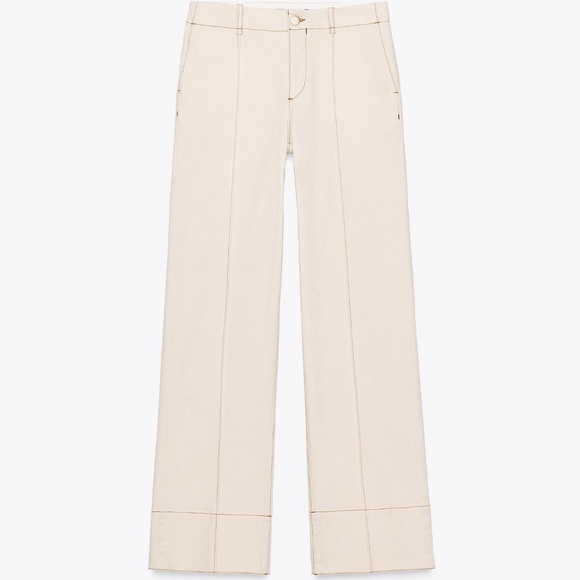 Zara ecru low rise topstitched bootcut jeans NWT - Picture 2 of 14